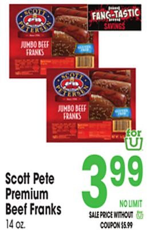 Scott Pete Premium Beef Franks - Jewel Osco weekly ad deal