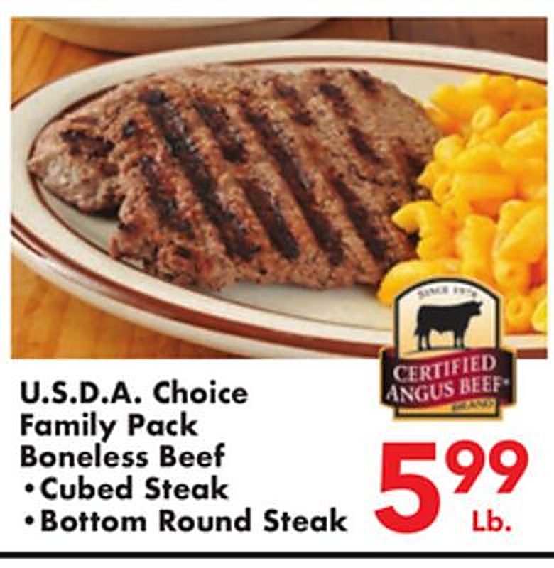 U.S.D.A. Choice Family Pack Boneless Beef • Cubed Steak • Bottom Round Steak - Fairplay Foods weekly ad deal