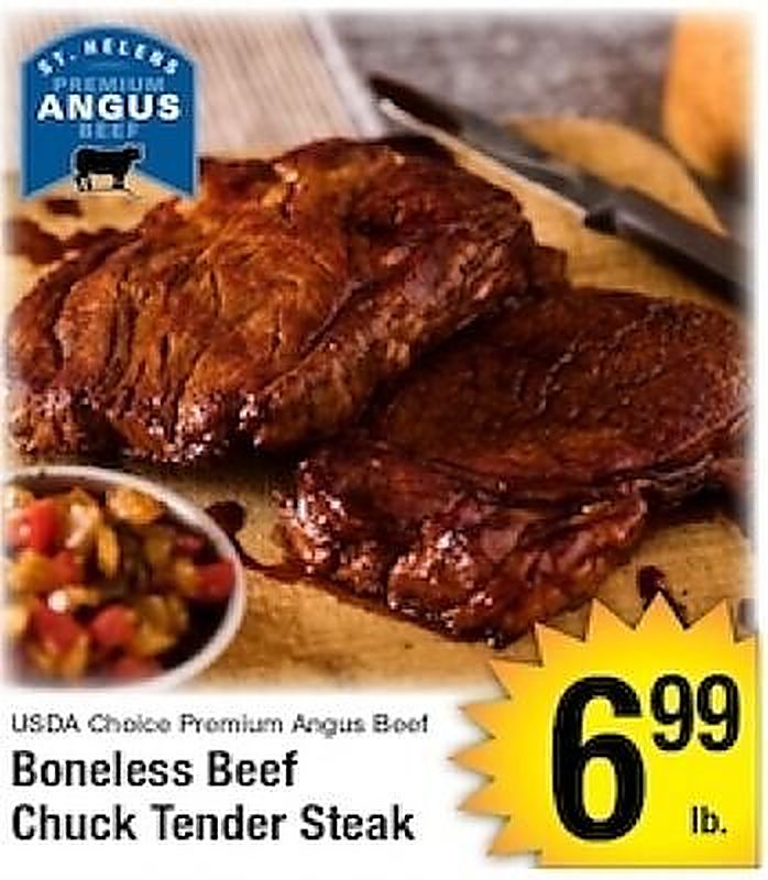 USDA Choice Premium Angus Beef Boneless Beef Chuck Tender Steak - Harvest Foods weekly ad deal