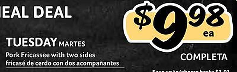 TUESDAY / MARTES Pork Fricassee with two sides / fricase de cerdo con dos acompañantes - Fresco Y Mas weekly ad deal
