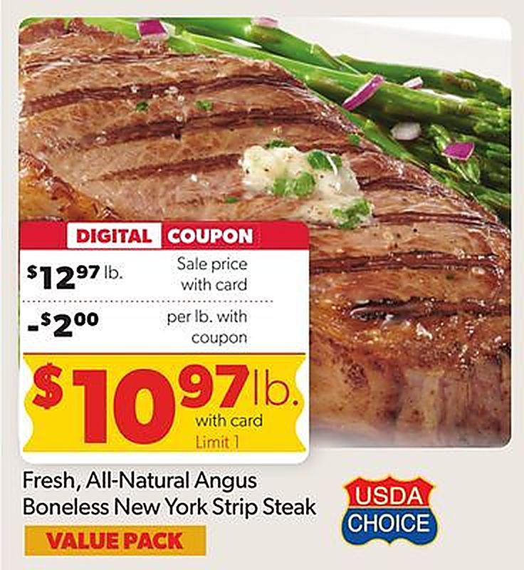Fresh, All-Natural Angus Boneless New York Strip Steak - VG’s Grocery weekly ad deal