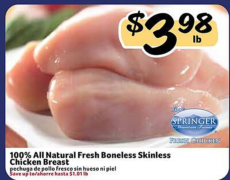100% All Natural Fresh Boneless Skinless Chicken Breast / pechuga de pollo fresco sin hueso ni piel - Fresco Y Mas weekly ad deal