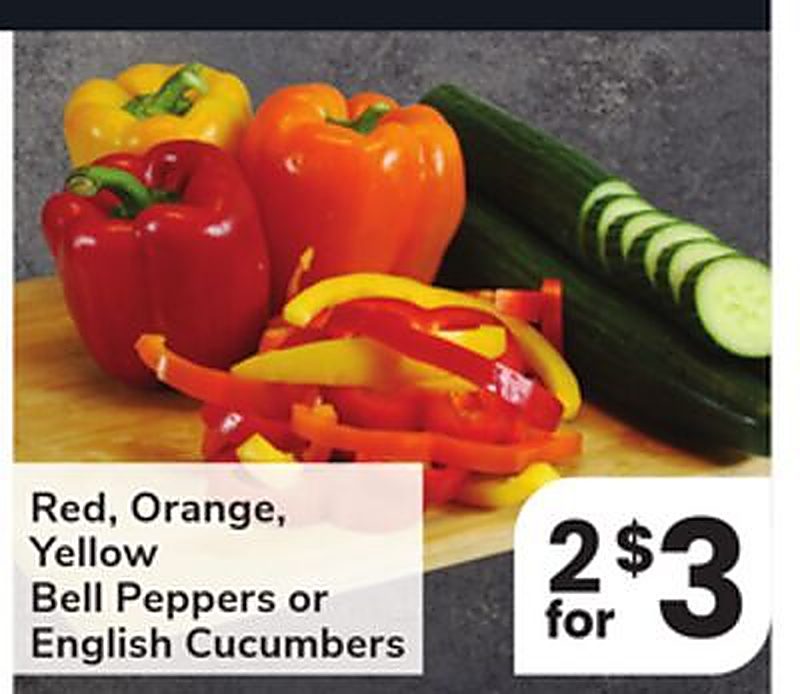 Red, Orange, Yellow Bell Peppers or English Cucumbers - Vons weekly ad deal