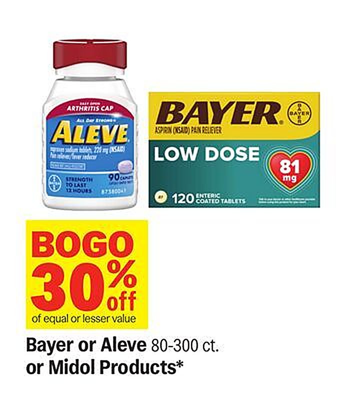 Bayer or Aleve 80-300 ct. or Midol Products