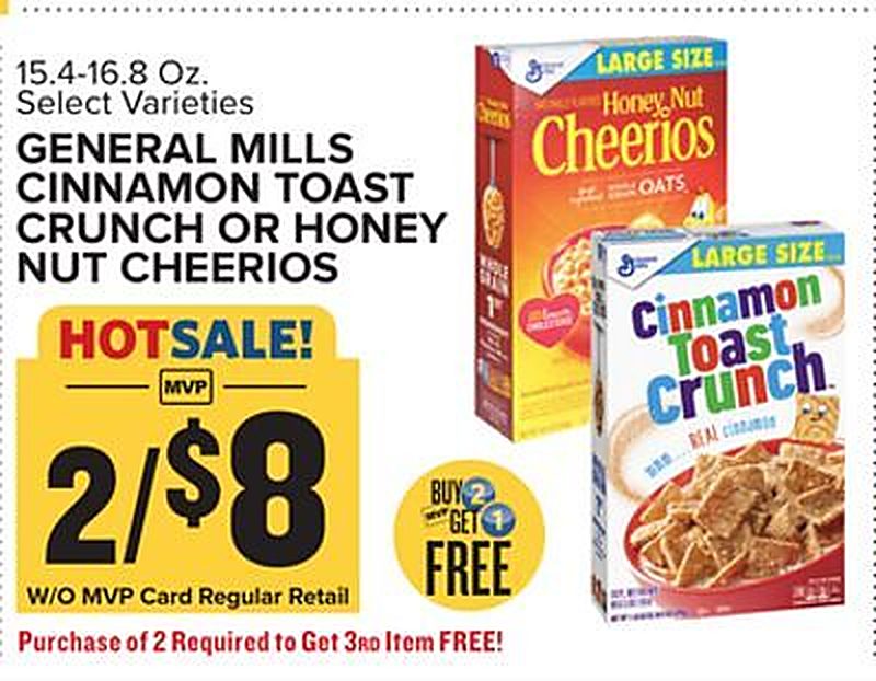 General Mills Cinnamon Toast Crunch or Honey Nut Cheerios