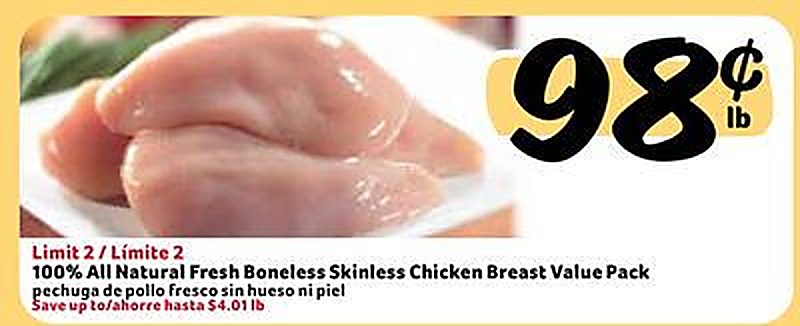 100% All Natural Fresh Boneless Skinless Chicken Breast Value Pack / pechuga de pollo fresco sin hueso ni piel - Fresco Y Mas weekly ad deal