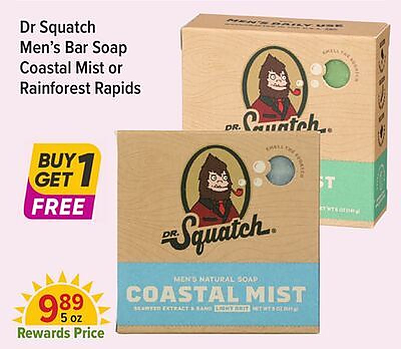 Dr Squatch Men's Bar Soap Coastal Mist or Rainforest Rapids