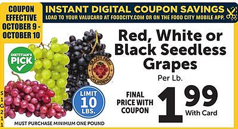 Red, White or Black Seedless Grapes - Food City weekly ad deal
