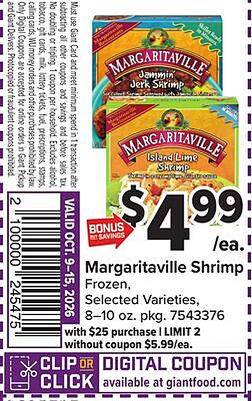 Margaritaville Shrimp - Giant Food weekly ad deal