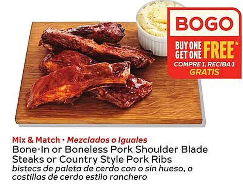 Bone-In or Boneless Pork Shoulder Blade Steaks or Country Style Pork Ribs