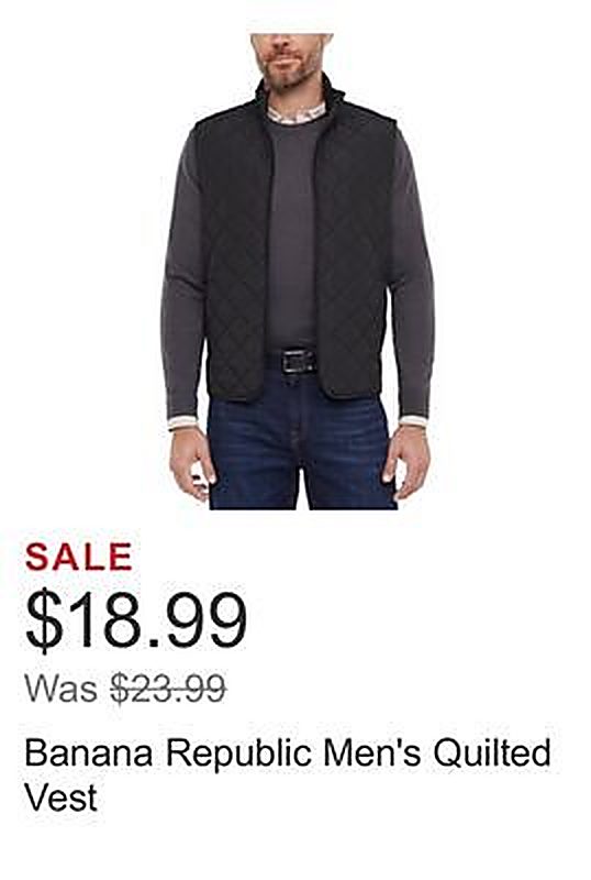 Banana Republic Men's Quilted Vest - Costco weekly ad deal