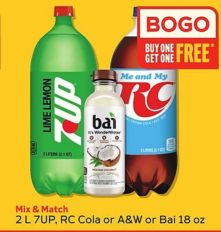 2 L 7UP, RC Cola or A&W or Bai