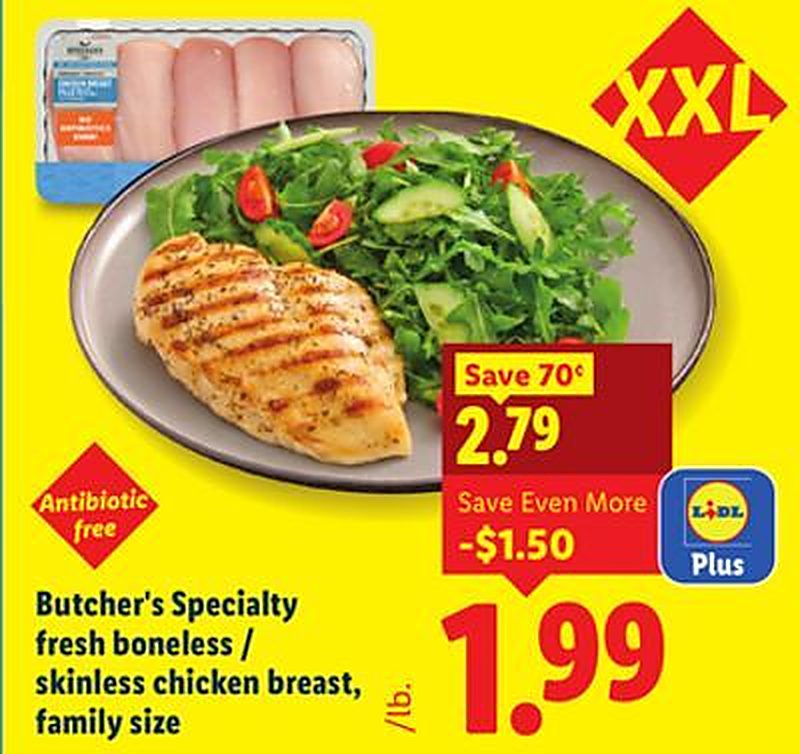 Butcher's Specialty fresh boneless / skinless chicken breast, family size - Lidl weekly ad deal