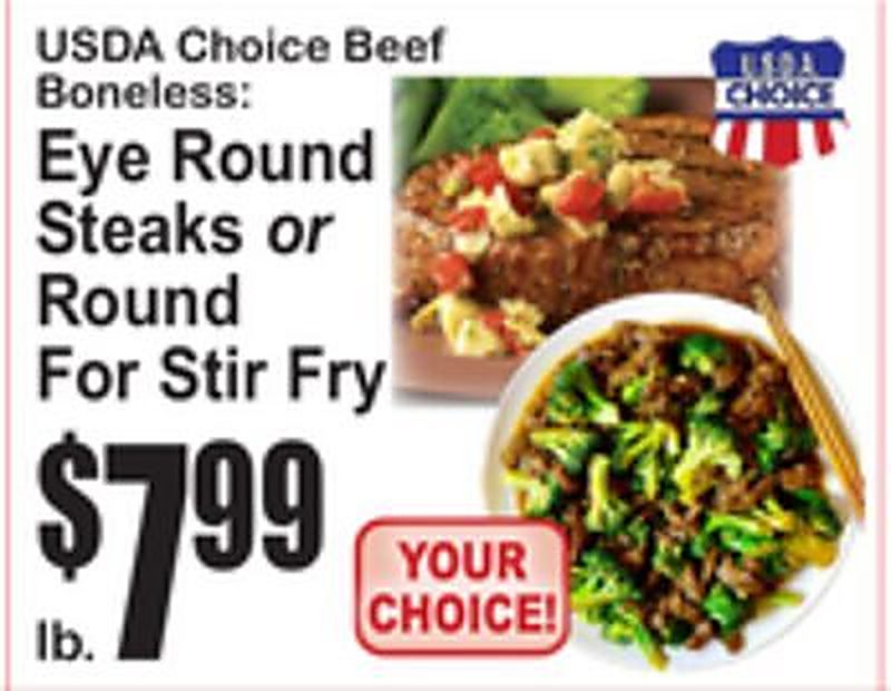 USDA Choice Beef Boneless: Eye Round Steaks or Round For Stir Fry - Superfresh weekly ad deal