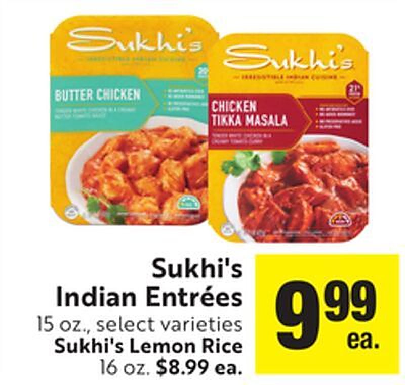 Sukhi's Indian Entrées 15 oz., Sukhi's Lemon Rice 16 oz. - Lucky California weekly ad deal