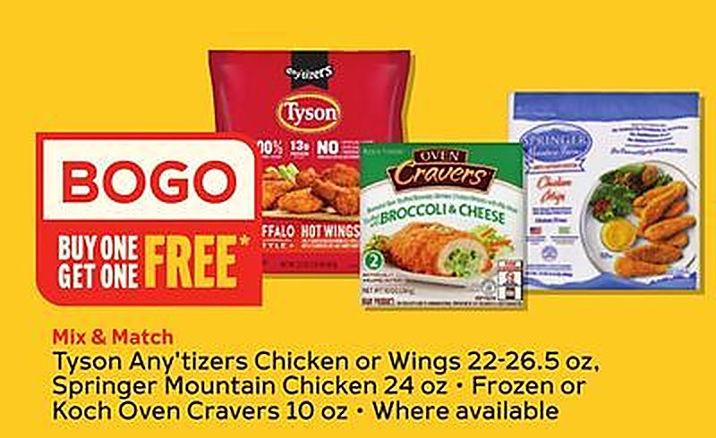 Tyson Any'tzers Chicken or Wings 22-26.5 oz, Springer Mountain Chicken 24 oz - Frozen or Koch Oven Cravers 10 oz