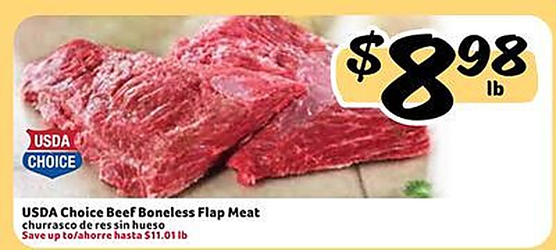 USDA Choice Beef Boneless Flap Meat / churrasco de res sin hueso - Fresco Y Mas weekly ad deal
