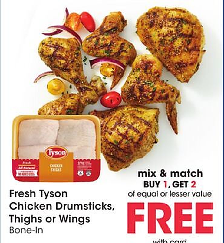 Fresh Tyson Chicken Drumsticks, Thighs or Wings