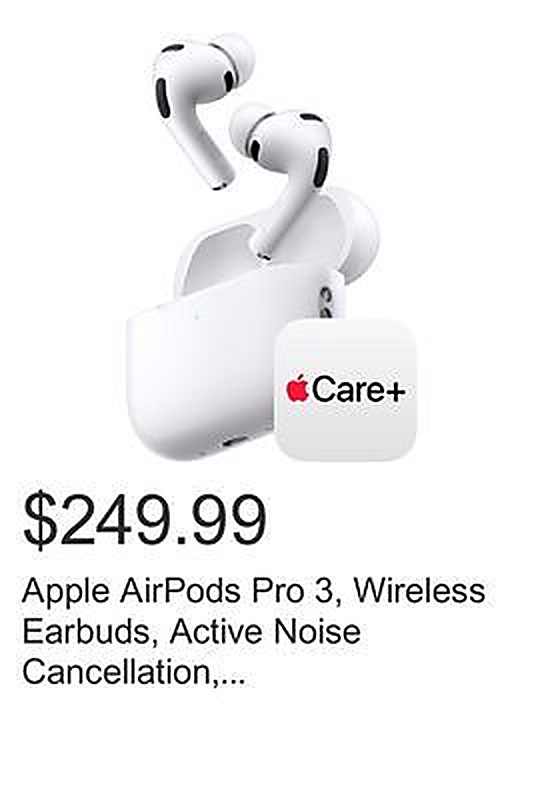 Apple AirPods Pro 3, Wireless Earbuds, Active Noise Cancellation, Hearing Aid Feature, Heart Rate Sensing, Includes 2 Years of AppleCare+ - Costco weekly ad deal