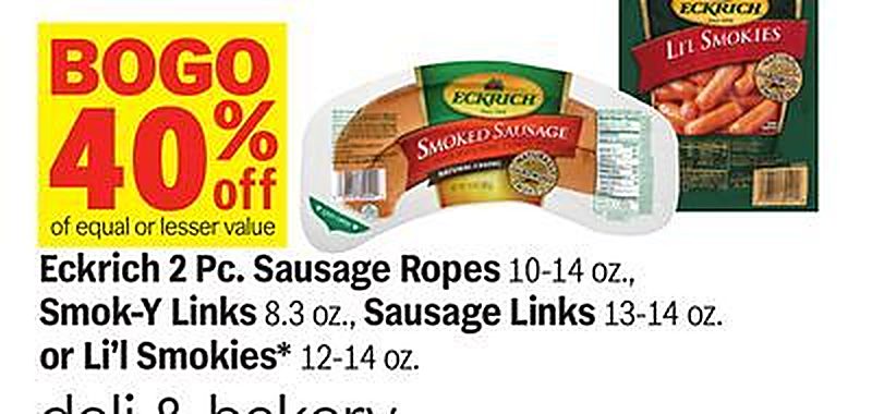 Eckrich 2 Pc. Sausage Ropes 10-14 oz., Smok-Y Links 8.3 oz., Sausage Links 13-14 oz. or Li'l Smokies* 12-14 oz.