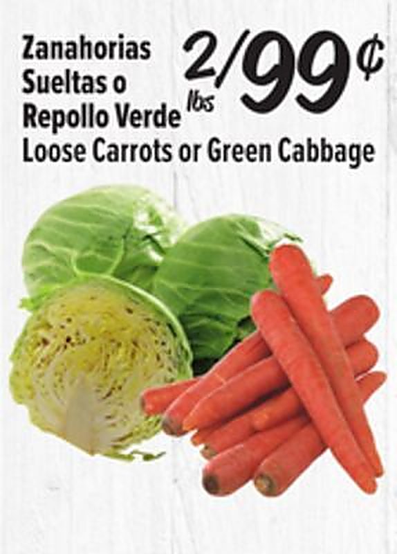 Zanahorias Sueltas o Repollo Verde / Loose Carrots or Green Cabbage - Fiesta Mart weekly ad deal