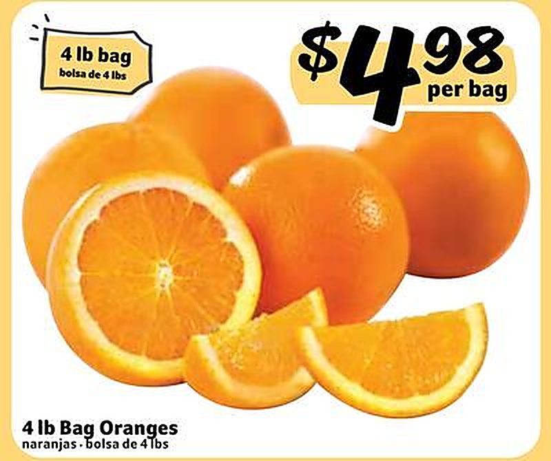 4 lb Bag Oranges / naranjas · bolsa de 4 lbs - Fresco Y Mas weekly ad deal