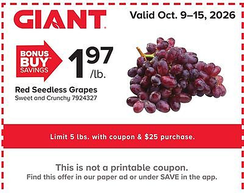 Red Seedless Grapes - Giant Food Stores weekly ad deal