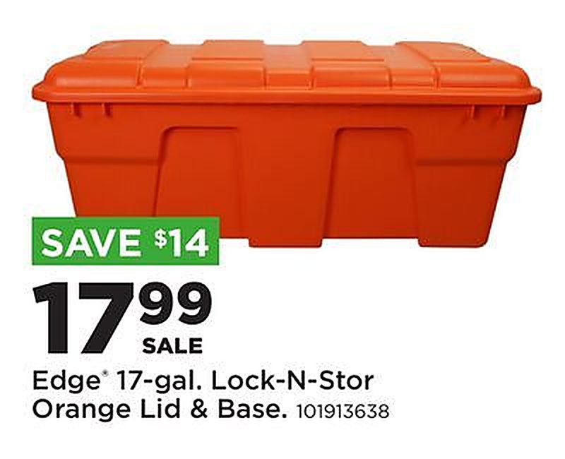 Edge® 17-gal. Lock-N-Stor Orange Lid & Base - Fleet Farm weekly ad deal
