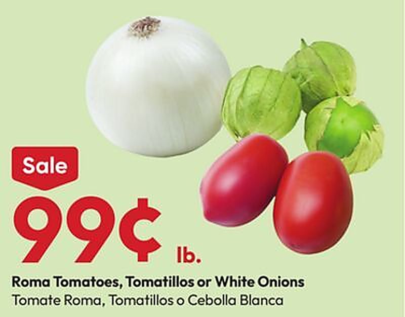 Roma Tomatoes, Tomatillos or White Onions - Stater Bros weekly ad deal