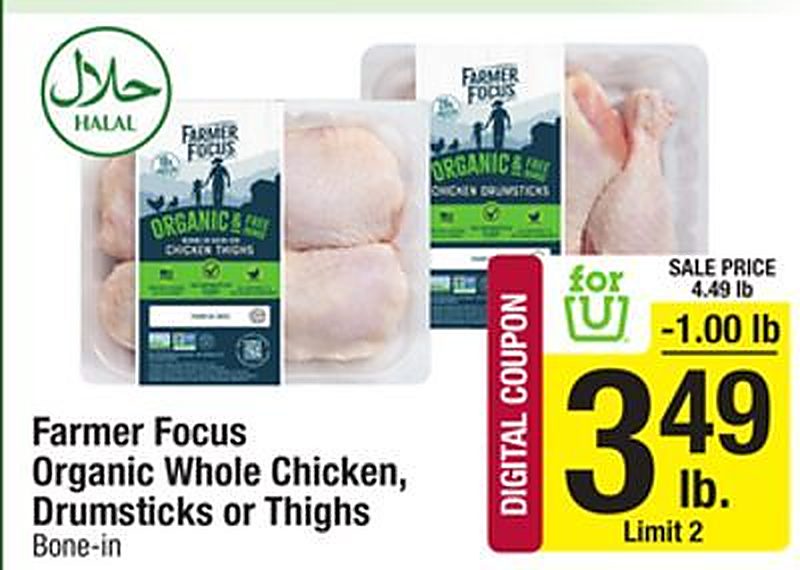 Farmer Focus Organic Whole Chicken, Drumsticks or Thighs - Shaws weekly ad deal
