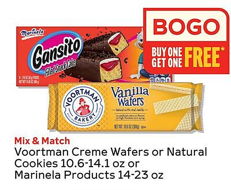 Voortman Creme Wafers or Natural Cookies 10.6-14.1 oz or Marinela Products 14-23 oz