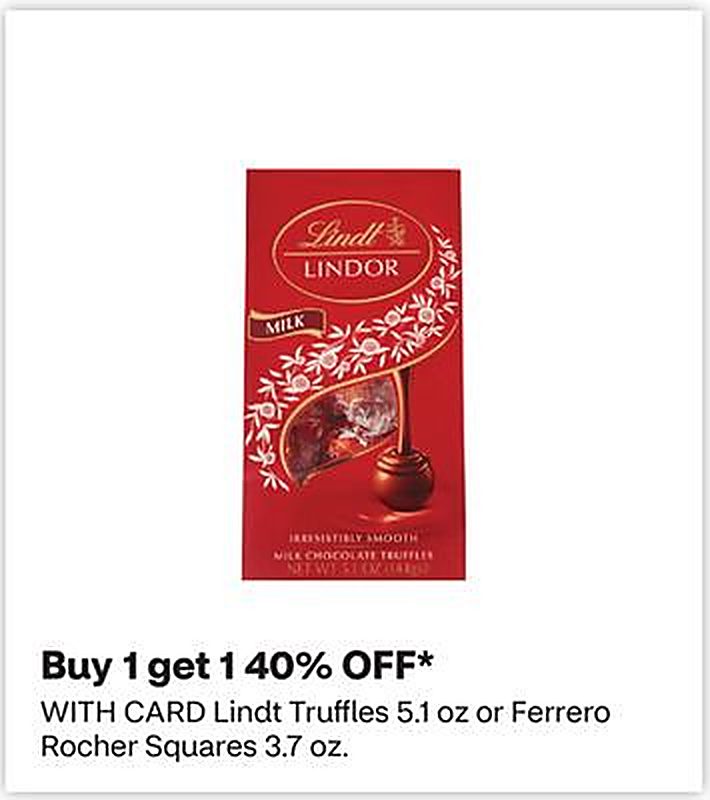 Lindt Truffles 5.1 oz or Ferrero Rocher Squares 3.7 oz.