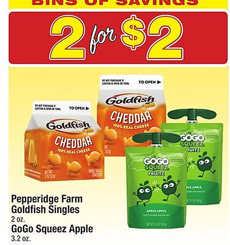 Pepperidge Farm Goldfish Singles 2 oz., GoGo Squeez Apple 3.2 oz. - Star Market weekly ad deal