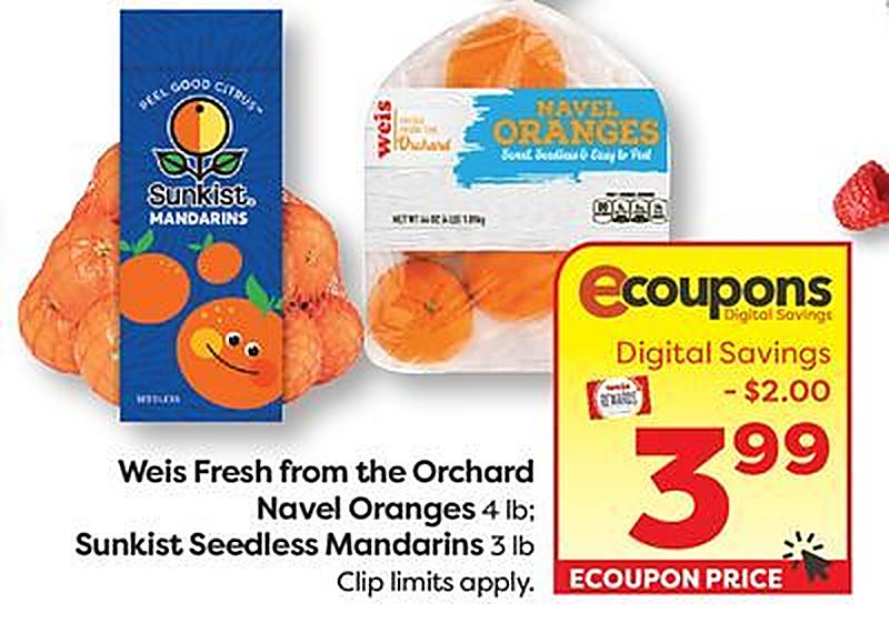 Weis Fresh from the Orchard Navel Oranges 4 lb; Sunkist Seedless Mandarins 3 lb - Weis Markets weekly ad deal