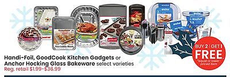 Handi-Foil, GoodCook Kitchen Gadgets or Anchor Hocking Glass Bakeware