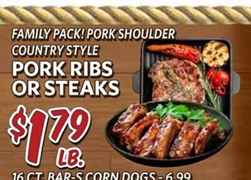 FAMILY PACK! PORK SHOULD COUNTRY STYLE PORK RIBS OR STEAKS - Breaux Mart weekly ad deal