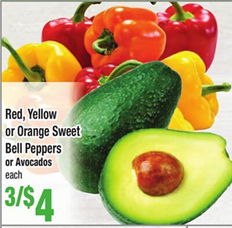 Red, Yellow or Orange Sweet Bell Peppers or Avocados - Food Pride Market weekly ad deal