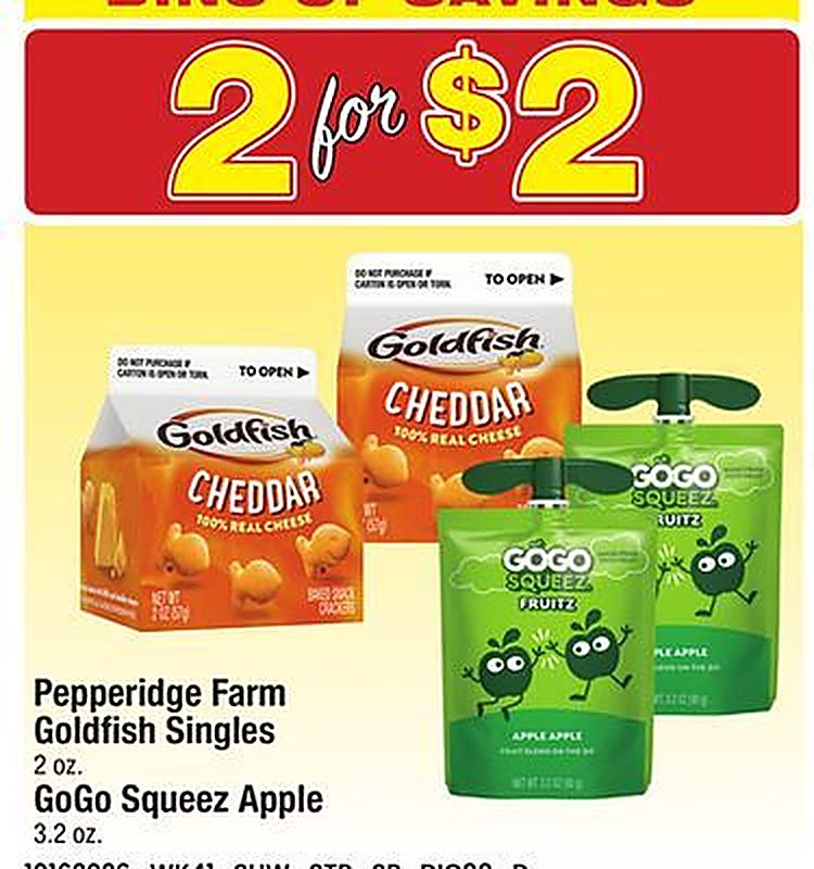 Pepperidge Farm Goldfish Singles 2 oz. GoGo Squeez Apple 3.2 oz. - Star Market weekly ad deal