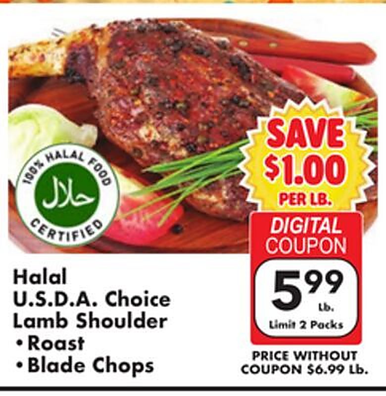 Halal U.S.D.A. Choice Lamb Shoulder, Roast, Blade Chops - Fairplay Foods weekly ad deal