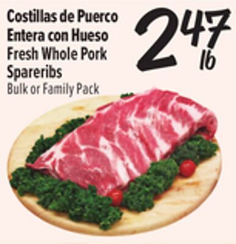 Costillas de Puerco Entera con Hueso / Fresh Whole Pork Spareribs - El Super weekly ad deal