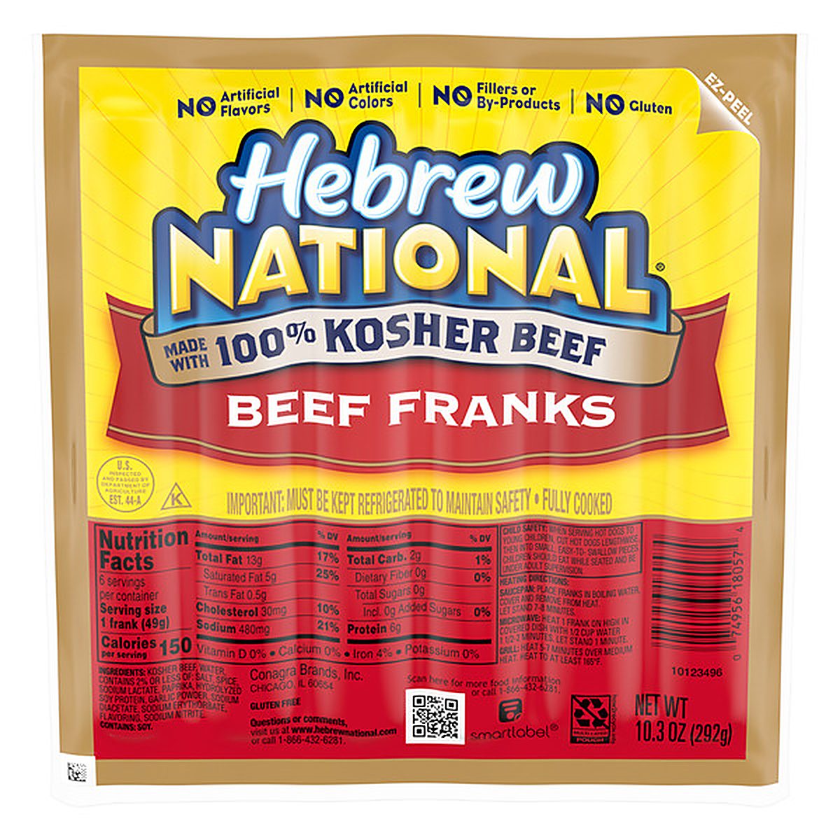 Hebrew National Kosher Beef Franks Hot Dogs