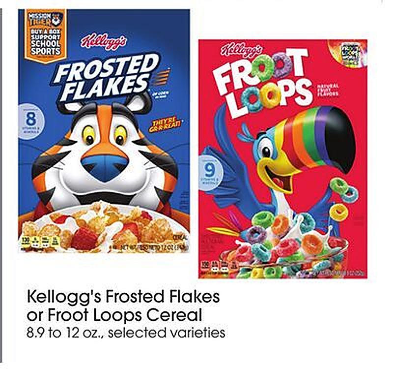 Kellogg's Frosted Flakes or Froot Loops Cereal