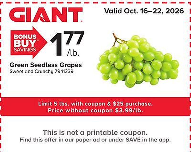 Green Seedless Grapes - Giant Food Stores weekly ad deal