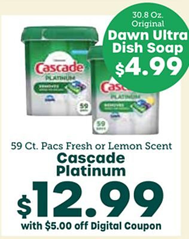 59 Ct. Pacs Fresh or Lemon Scent Cascade Platinum - Little Giant Farmers Market weekly ad deal