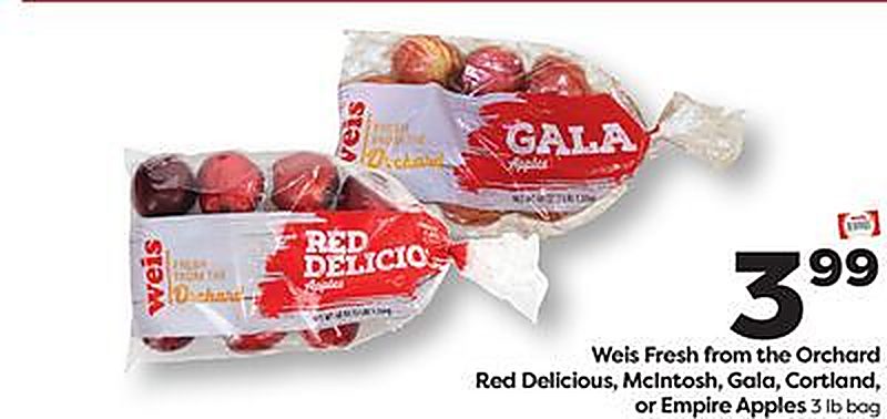 Weis Fresh from the Orchard Red Delicious, McIntosh, Gala, Cortland, or Empire Apples - Weis Markets weekly ad deal