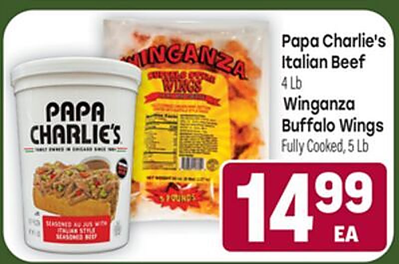 Papa Charlie's Italian Beef 4 Lb, Winganza Buffalo Wings 5 Lb - Tony's Fresh Market weekly ad deal