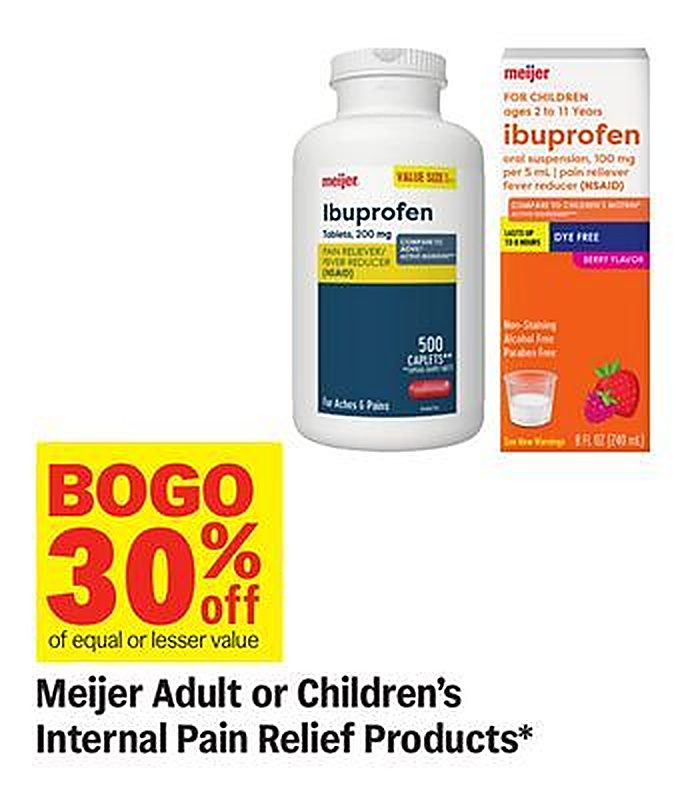 Meijer Adult or Children's Internal Pain Relief Products