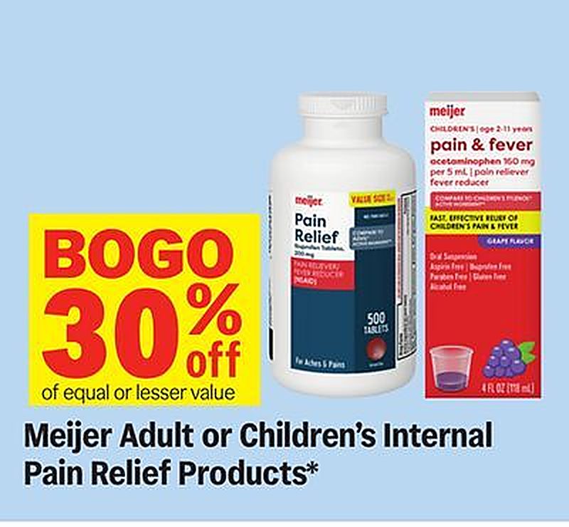 Meijer Adult or Children's Internal Pain Relief Products