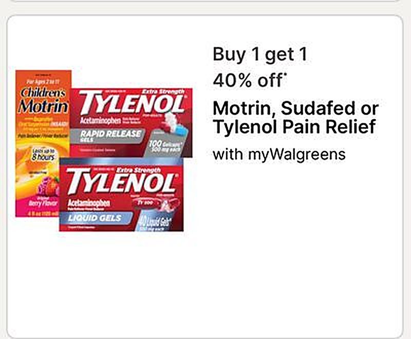 Motrin, Sudafed or Tylenol Pain Relief
