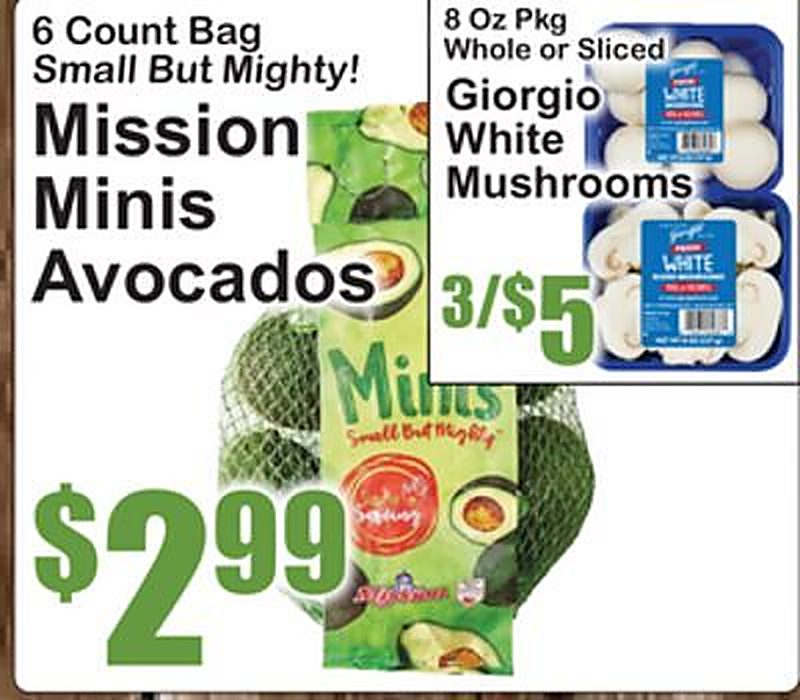 Mission Minis Avocados, Giorgio White Mushrooms - Superfresh weekly ad deal